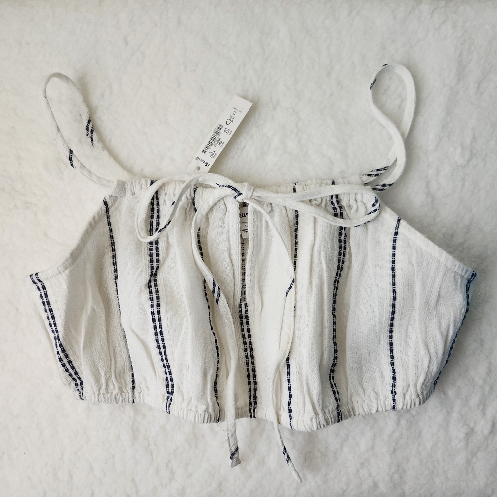Madewell Tie-Front Bubble Swimsuit Cover-Up Crop Top, Cotton